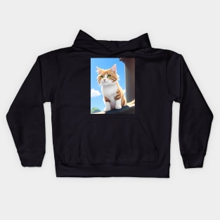 Adorable Cat Illustration- Modern Digital Art Kids Hoodie